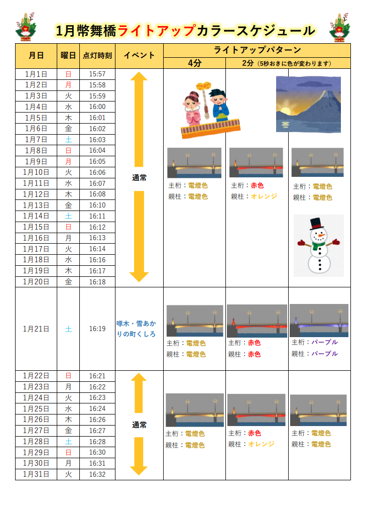 幣舞橋ライトアップ(カラースケジュール)