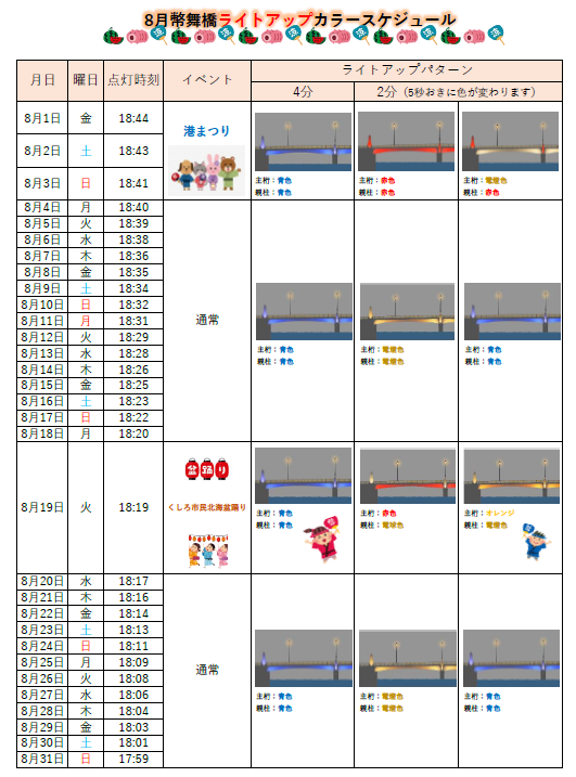 幣舞橋ライトアップ(カラースケジュール)